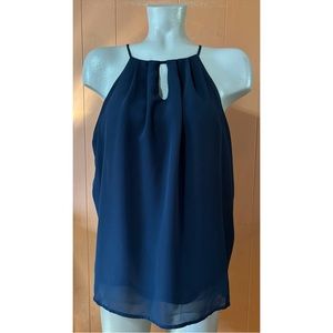 Monteau Keyhole Sleeveless Top Navy Blue XL